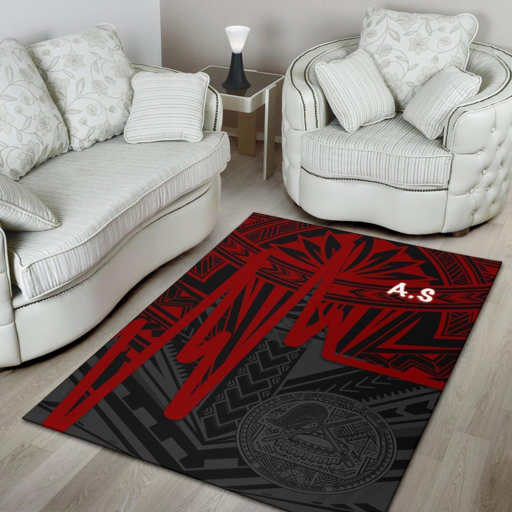 American Samoa Area Rug - Seal With Polynesian Pattern Heartbeat Style (Red) - Vibe Hoodie Shop