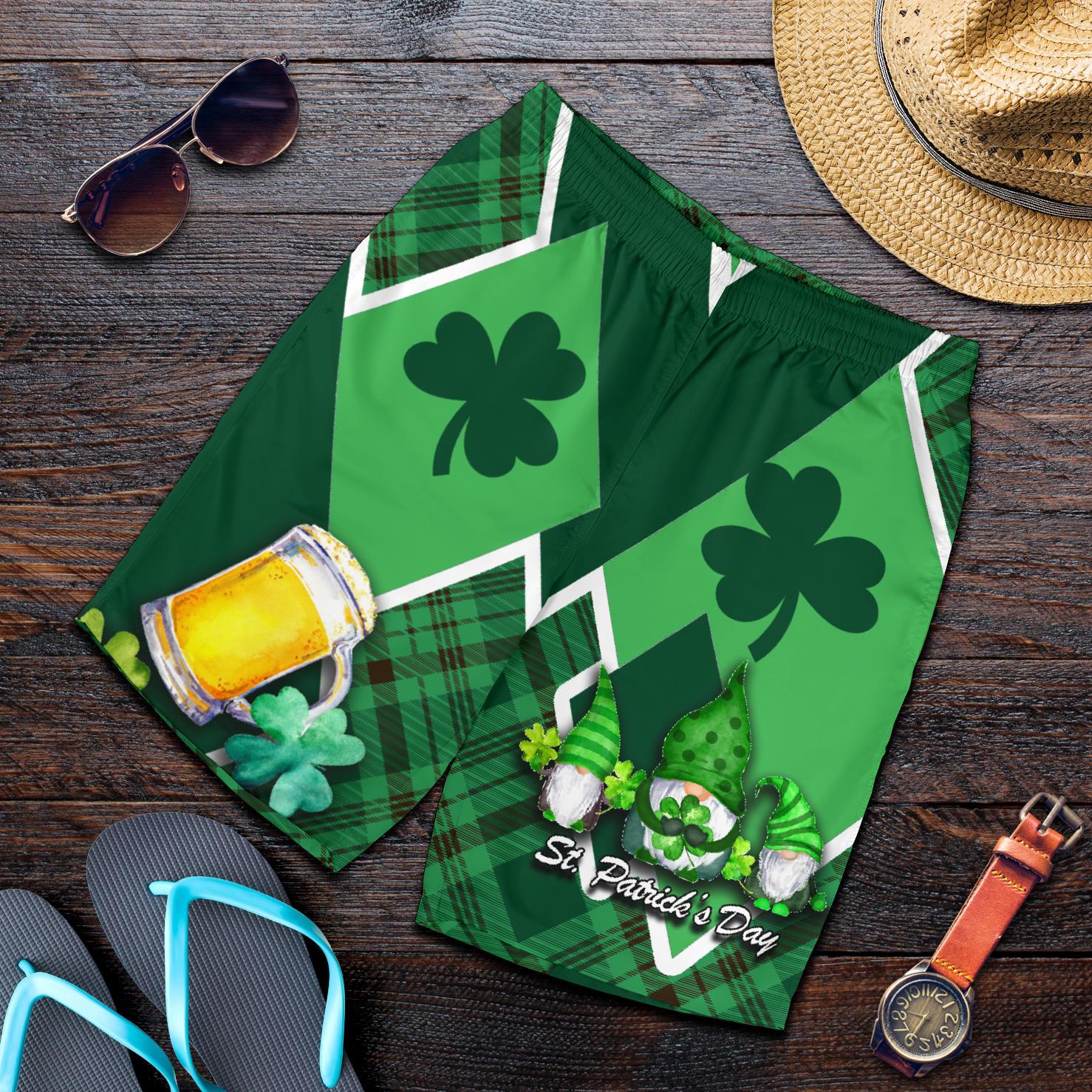 St. Patrick Day Ireland Gnome All Over Print Men's Shorts Shamrock - Vibe Hoodie Shop