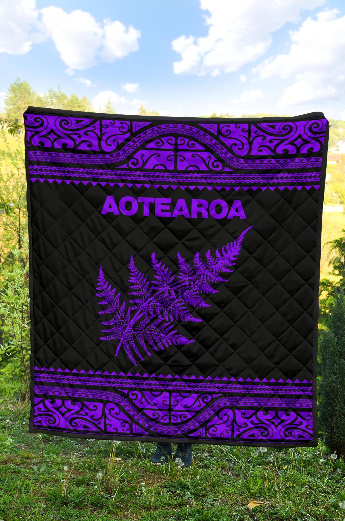 Aotearoa New Zealand Maori Premium Quilt Silver Fern - Purple - Vibe Hoodie Shop