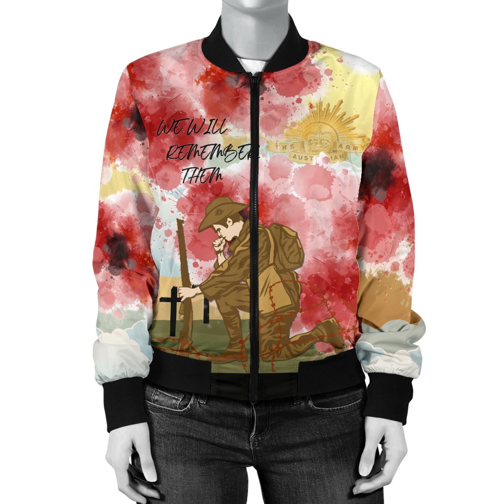 ANZAC Day Women's Bomber Jacket - We Will Remember Them - Vibe Hoodie Shop