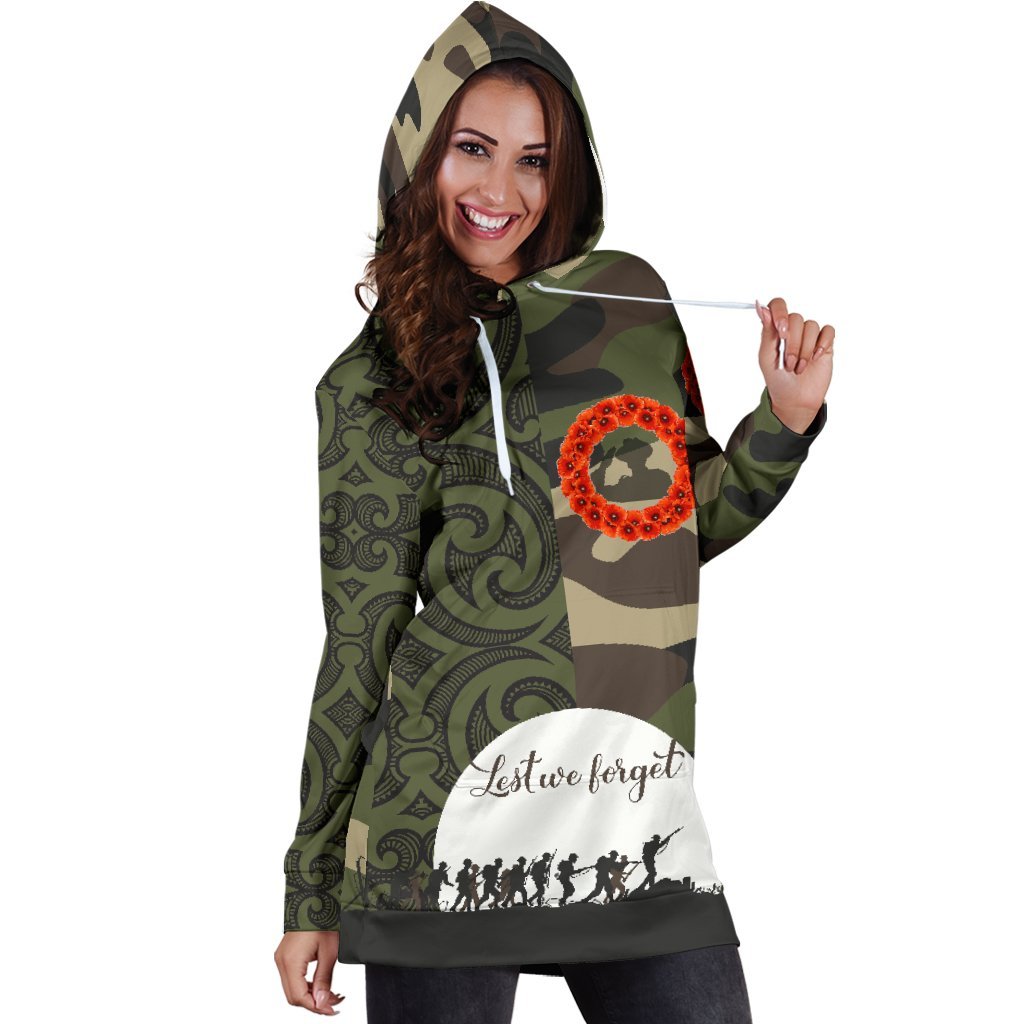 ANZAC Maori Women Hoodie Dress Camo Lest For Get - Vibe Hoodie Shop