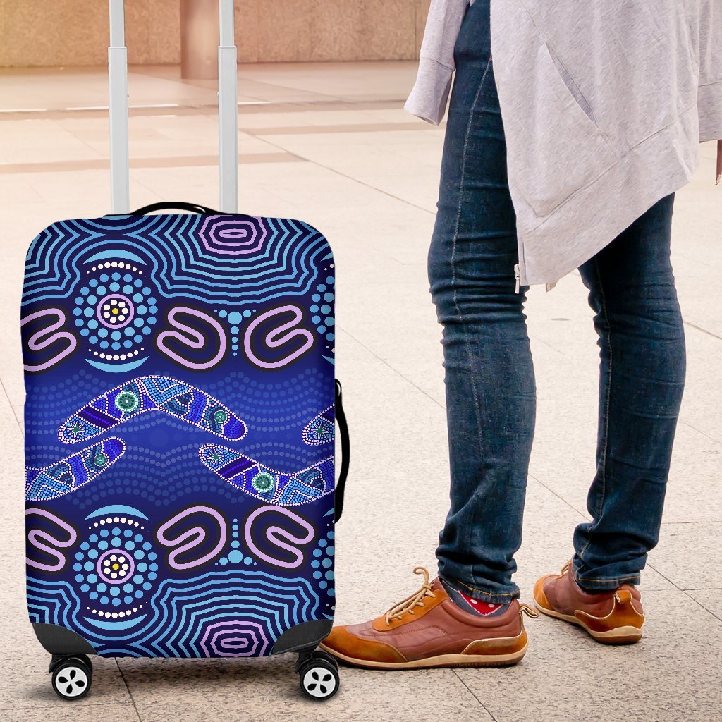 ABoriginal Luggage Covers - Boomerangs And Dot Painting Art Ver02 - - Vibe Hoodie Shop