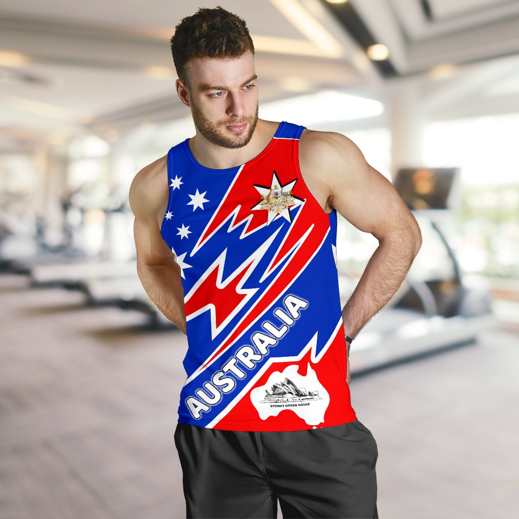 (Custom) Men's Tank Top - Australia Flag Color And Coat Of - Vibe Hoodie Shop