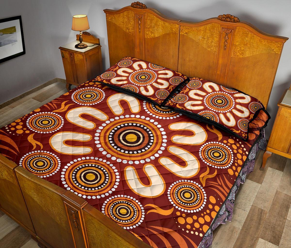 Aboriginal Quilt Bed Set - Circle Flowers Patterns Ver02 - Vibe Hoodie Shop