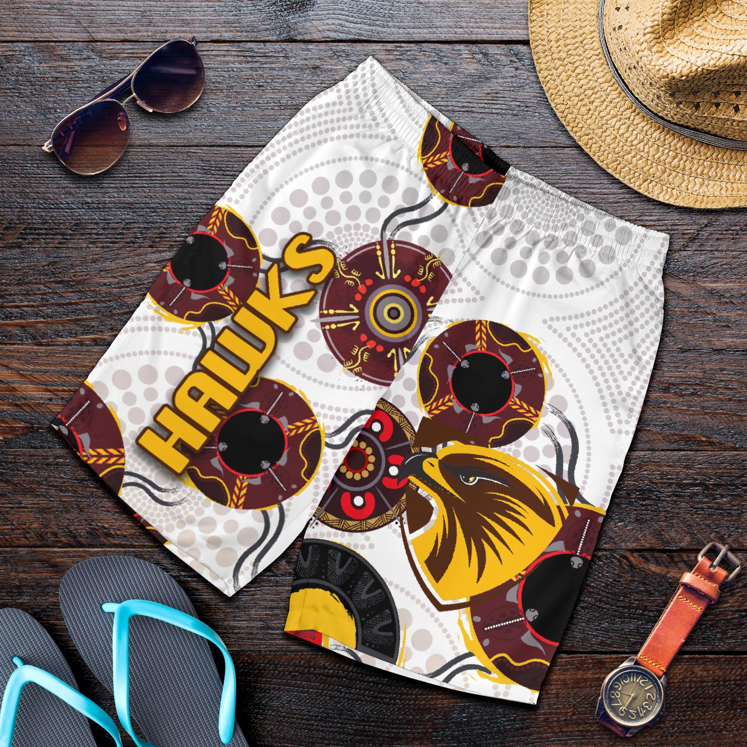 Hawthorn Men Shorts Hawks Indigenous - White - Vibe Hoodie Shop