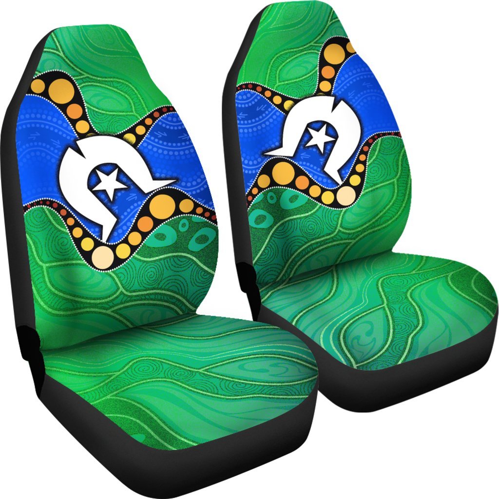 Torres Strait Islands Car Seat Covers - Flag with Aboriginal Patterns - Vibe Hoodie Shop