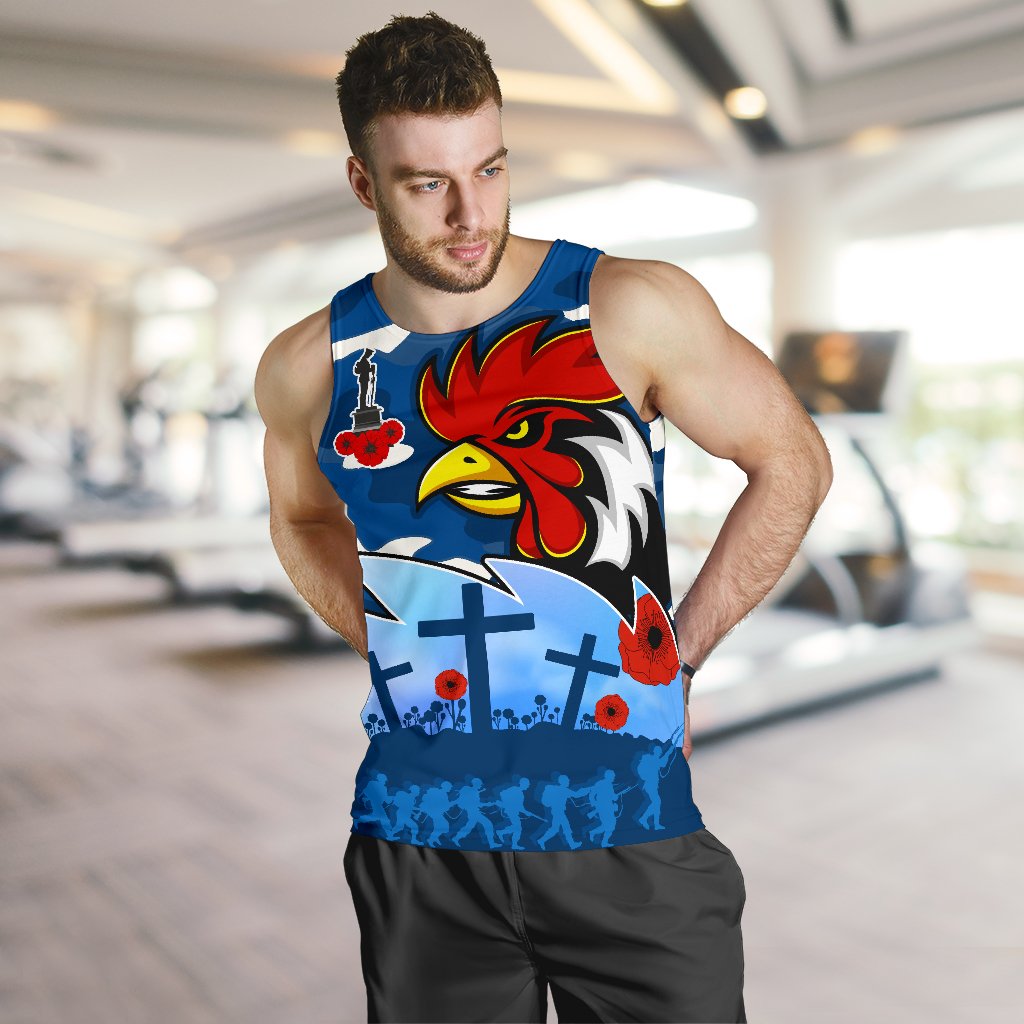 Roosters ANZAC Day Men Tank Top Military - Blue - Vibe Hoodie Shop