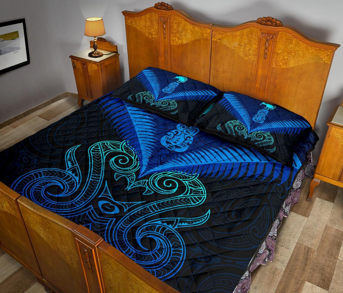 Maori Manaia New Zealand Quilt Bed Set Blue - Vibe Hoodie Shop