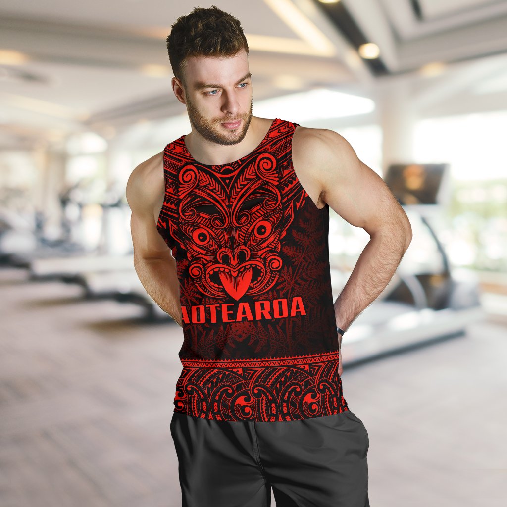 New Zealand Rugby Men's Tank Top Maori Haka - Silver Fern (Red) - Vibe Hoodie Shop