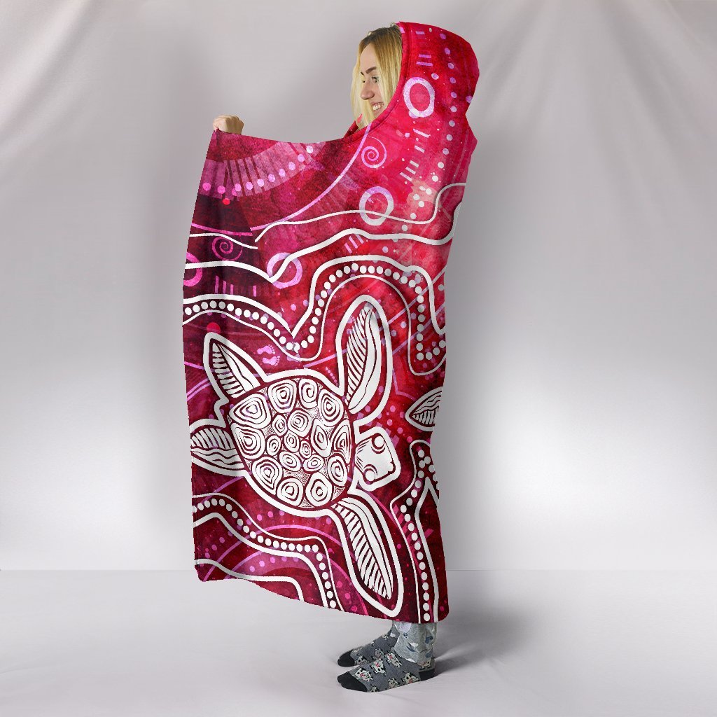 aboriginal-hooded-blanket-sea-turtle-with-indigenous-patterns-pink