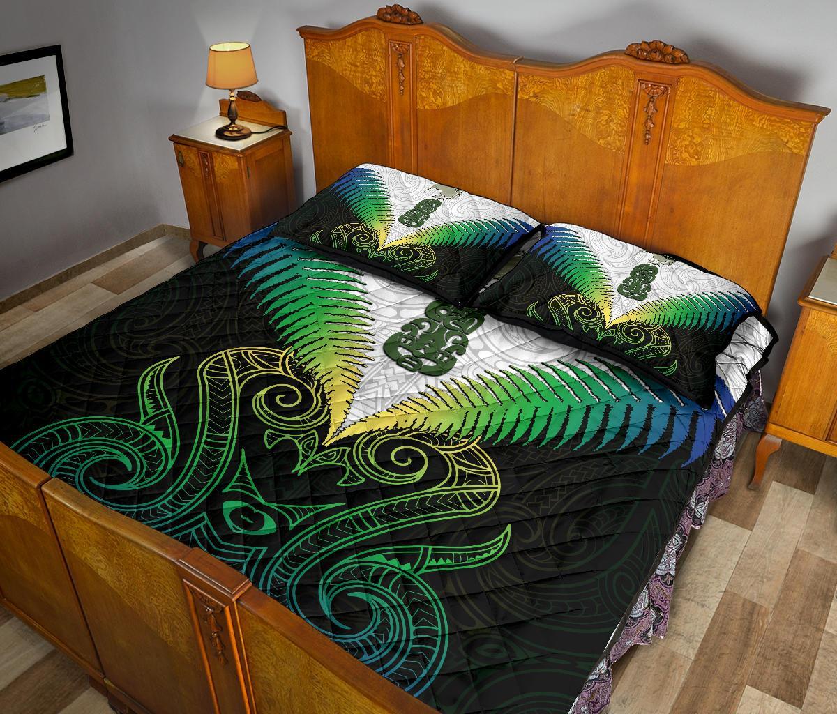 Maori Manaia New Zealand Quilt Bed Set Rasta - Vibe Hoodie Shop