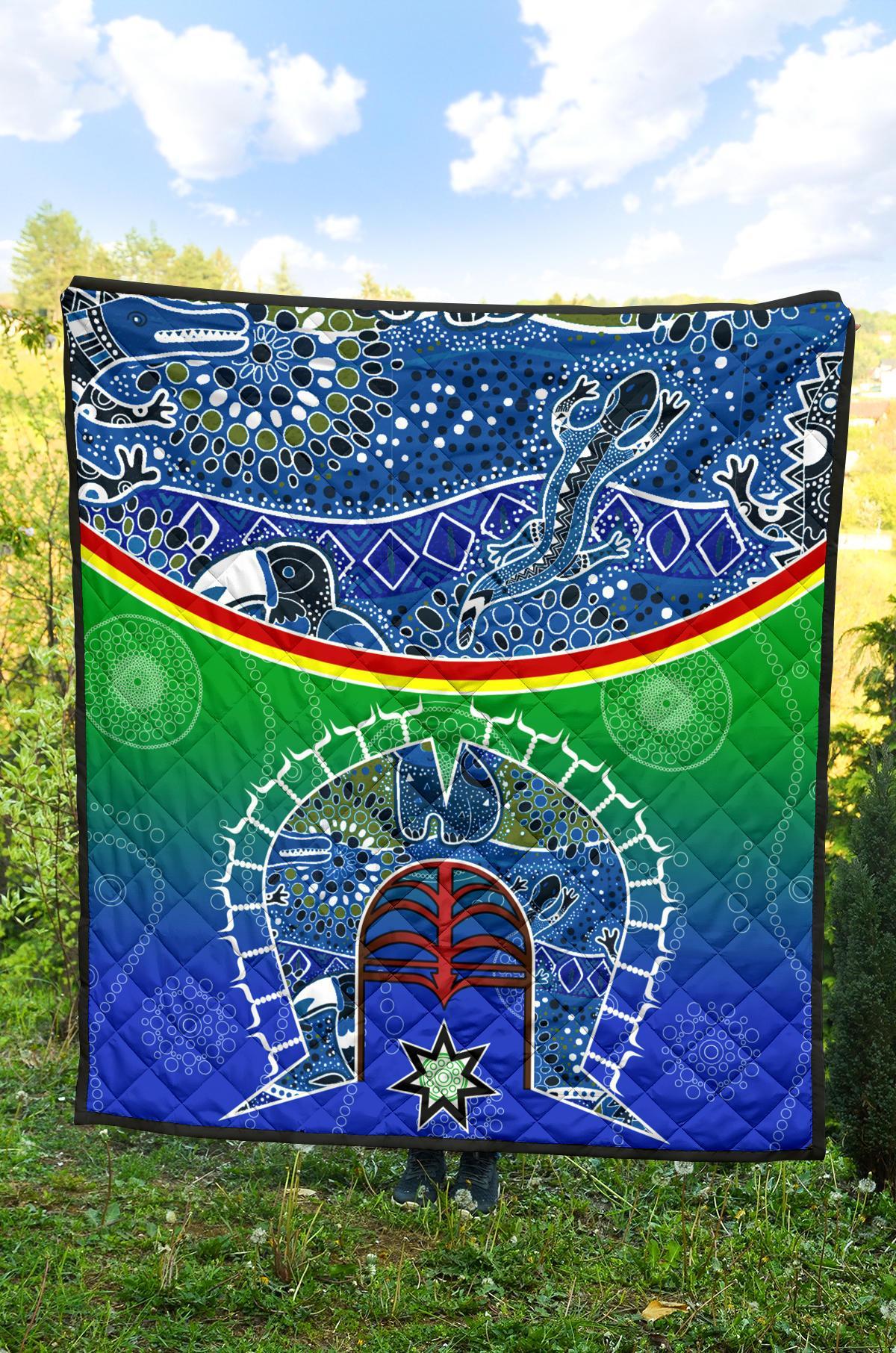 Premium Quilt - Torres Strait Symbol With Aboriginal Patterns - Vibe Hoodie Shop