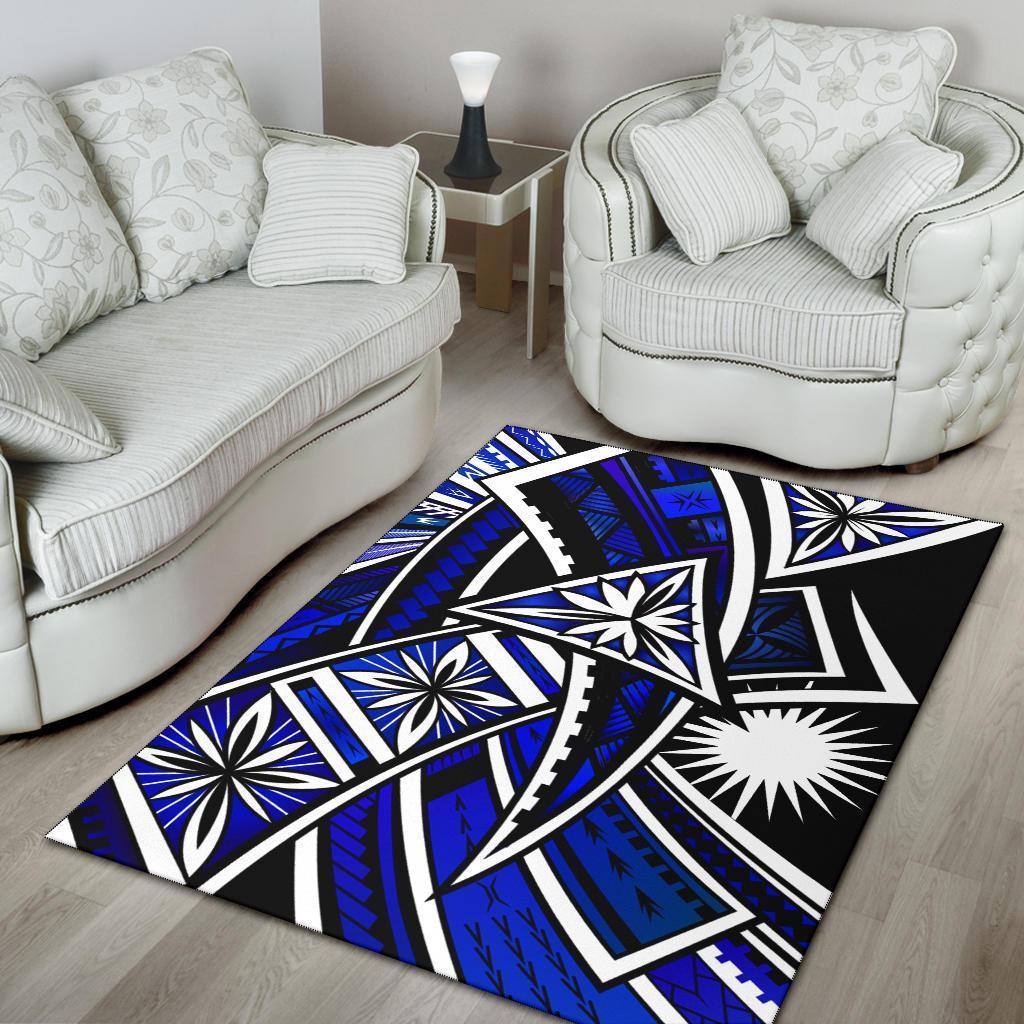 Marshall Islands Area Rug - Tribal Flower Special Pattern Blue Color - Vibe Hoodie Shop