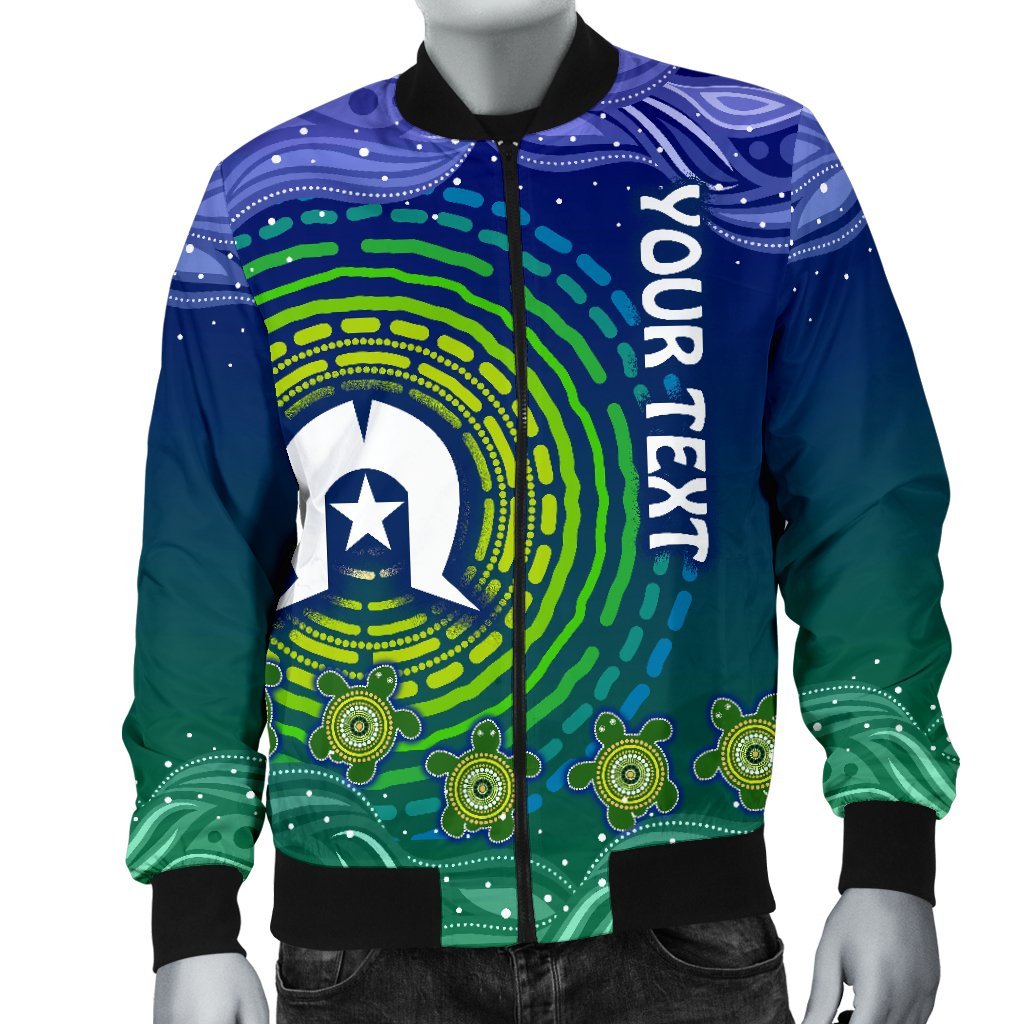 Custom Text Torres Strait Islanders Men's Bomber Jacket - Aboriginal Turtle - Vibe Hoodie Shop