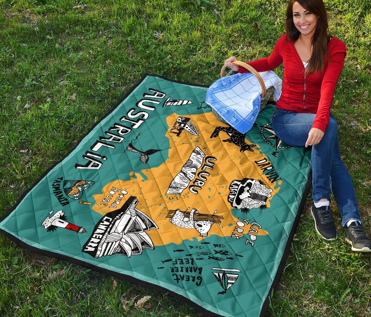 Premium Quilts - Australia Map Coverlets Famous Symbol - Vibe Hoodie Shop