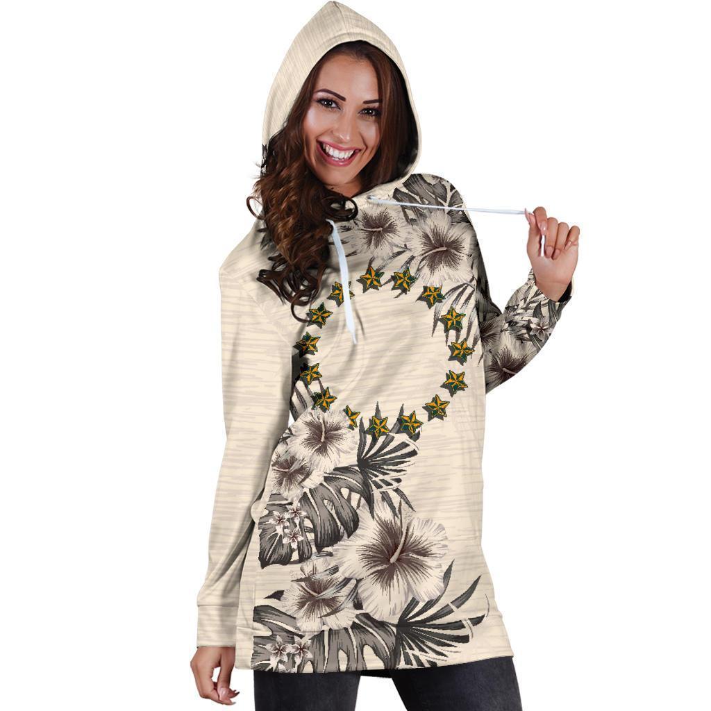 Cook Islands Hoodie Dress - The Beige Hibiscus - Vibe Hoodie Shop