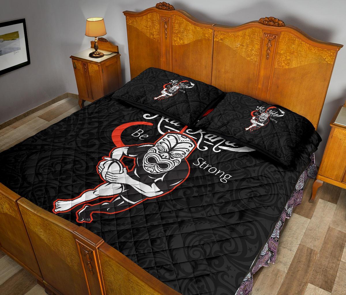Rugby Kia Kaha Be Strong New Zealand Quilt Bed Set - Black Version 2 - Vibe Hoodie Shop