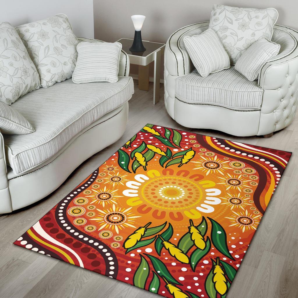 Aboriginal Area Rug - Indigenous Circle Leaf Patterns - Vibe Hoodie Shop