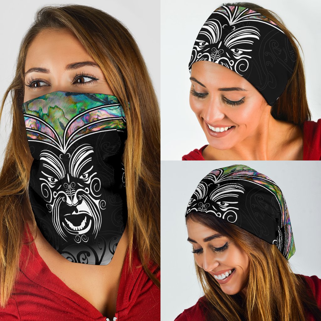 New Zealand Paua Shell with Maori Face Bandana - Vibe Hoodie Shop