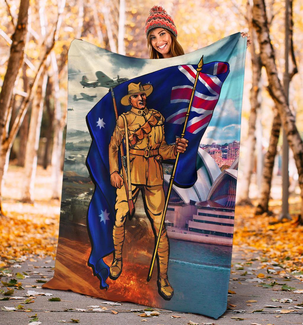 ANZAC Premium Blanket - Australian Soldier - Vibe Hoodie Shop