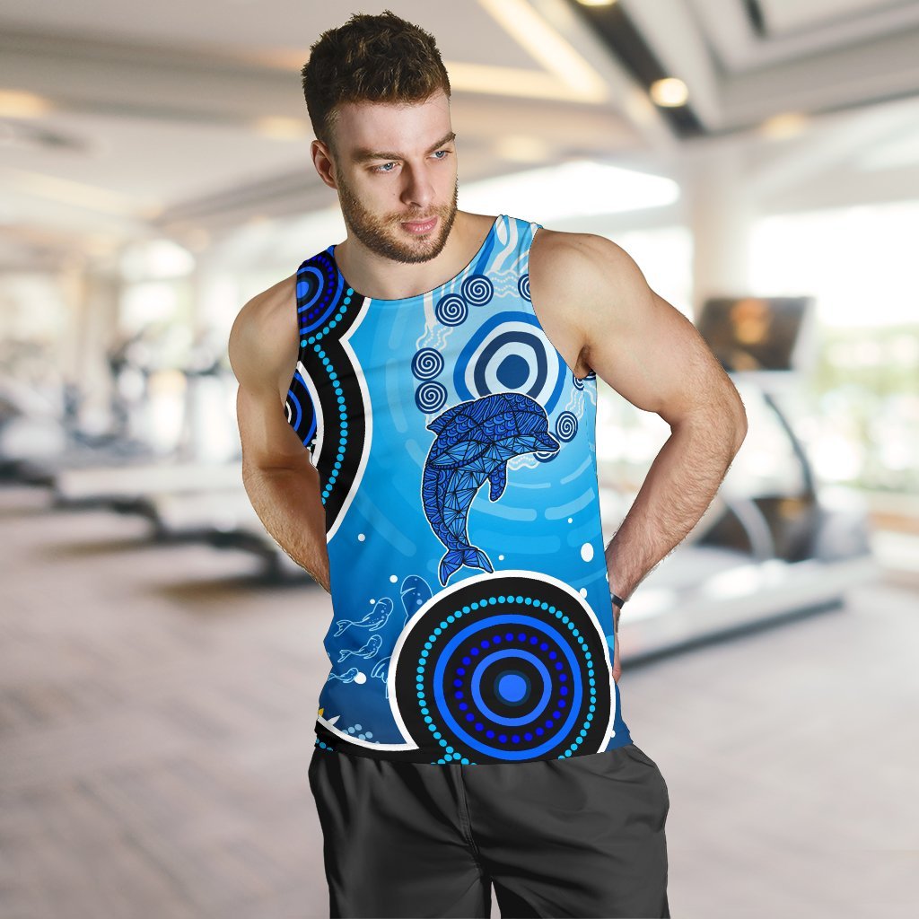 Aboriginal Men's Tank Top - Dolphin And Aboriginal Dot Patterns - Vibe Hoodie Shop