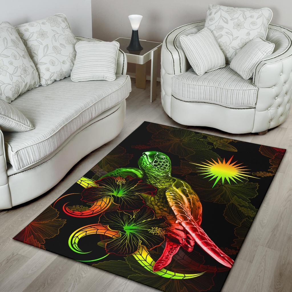 Marshall Islands Polynesian Area Rugs - Turtle With Blooming Hibiscus Reggae - Vibe Hoodie Shop