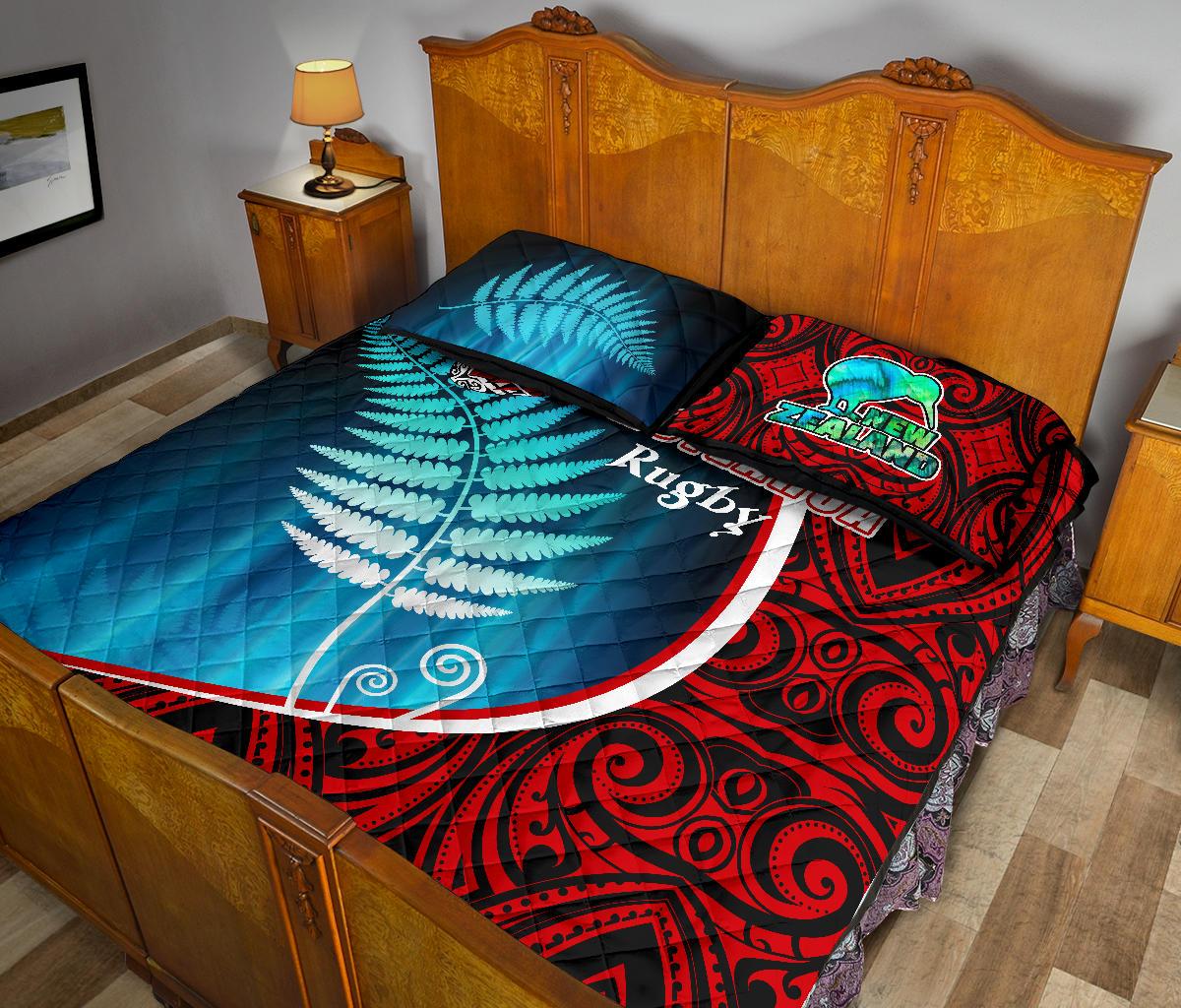 Aotearoa Rugby Black Maori Quilt Bed Set Kiwi and Silver Fern New Zealand - Vibe Hoodie Shop