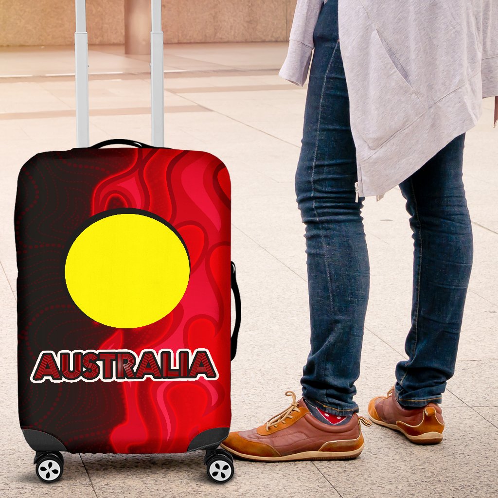 Luggage Cover - Aboriginal Patterns Sun Australia Flame - Vibe Hoodie Shop