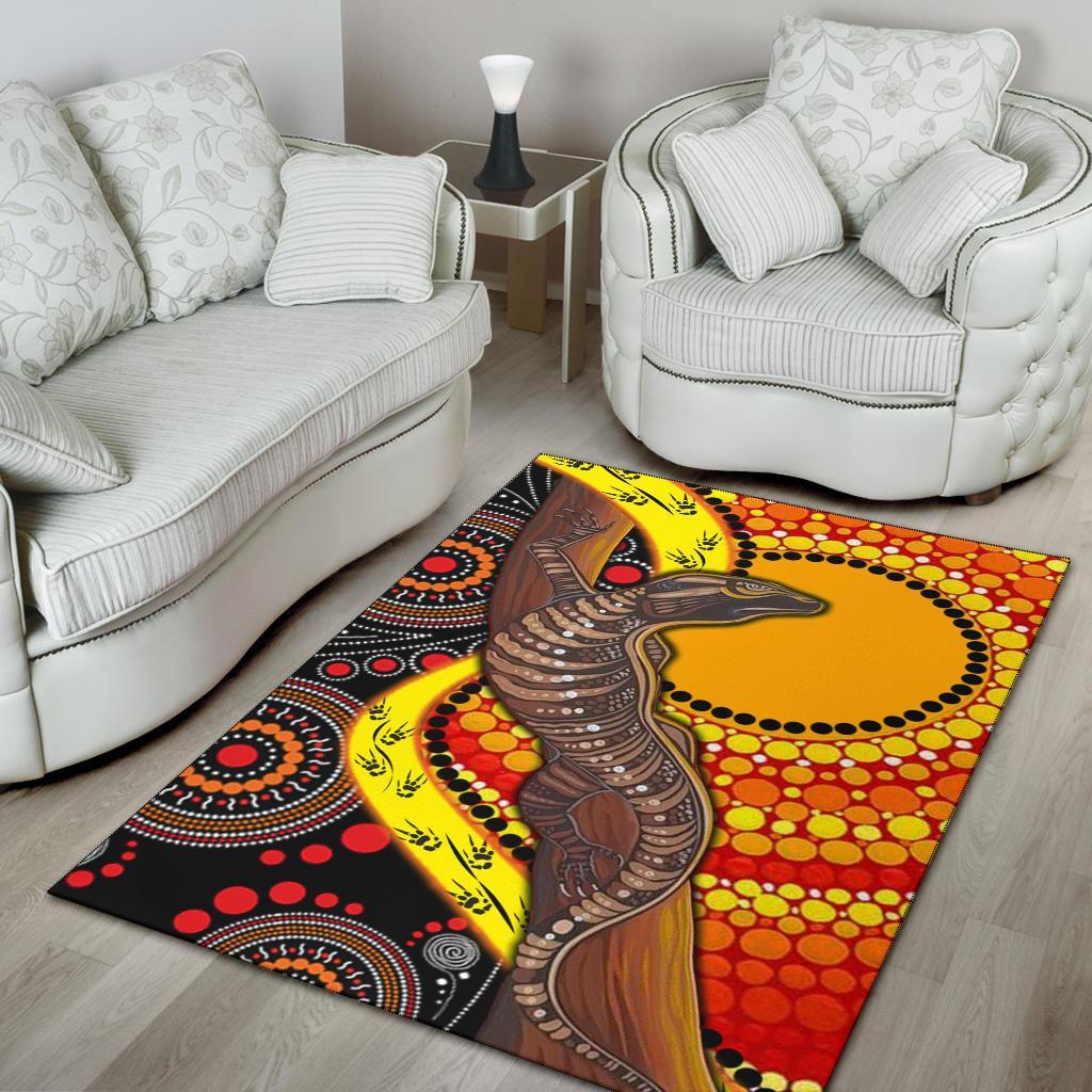 Area Rug - Australian Aboriginal Dot Painting Sun and Lizard - Vibe Hoodie Shop