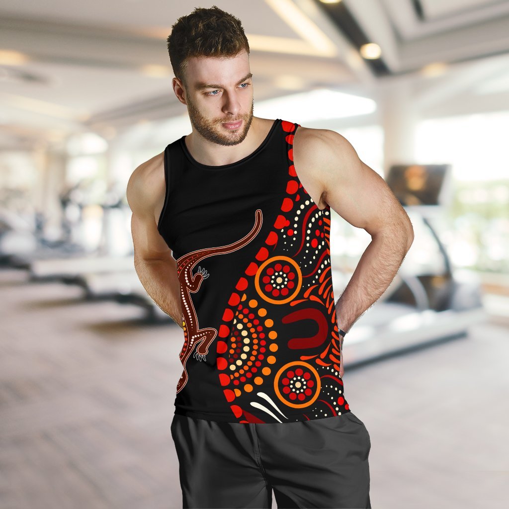 Aboriginal Men's Tank Top - Aboriginal Lizard With Dot Painting Patterns - Vibe Hoodie Shop