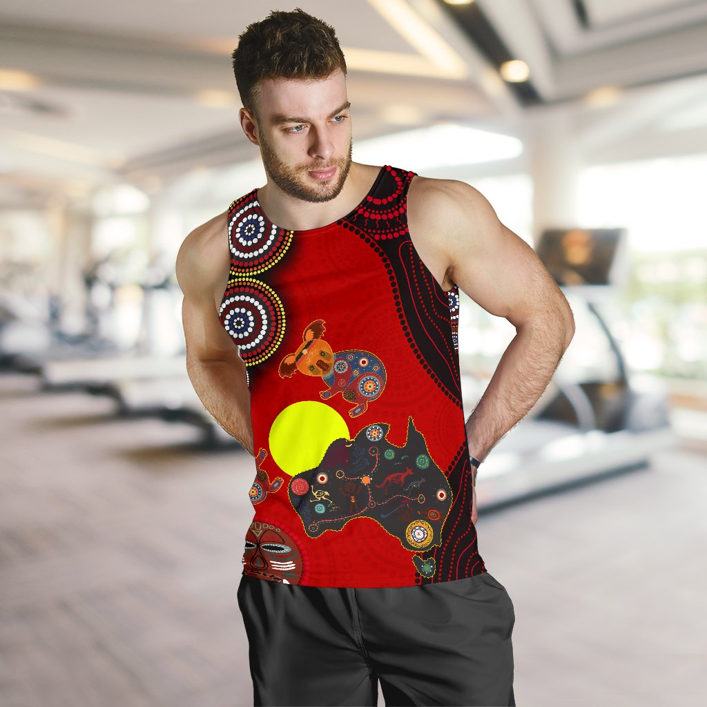 VibeHoodie Aboriginal Men's Tank Top, Animal Dot Painting - Vibe Hoodie Shop