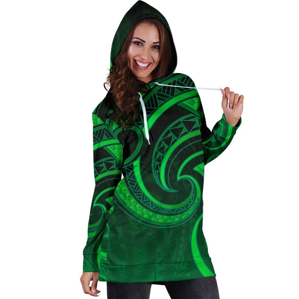 New Zealand Maori Mangopare Women Hoodie Dress Polynesian - Green - Vibe Hoodie Shop