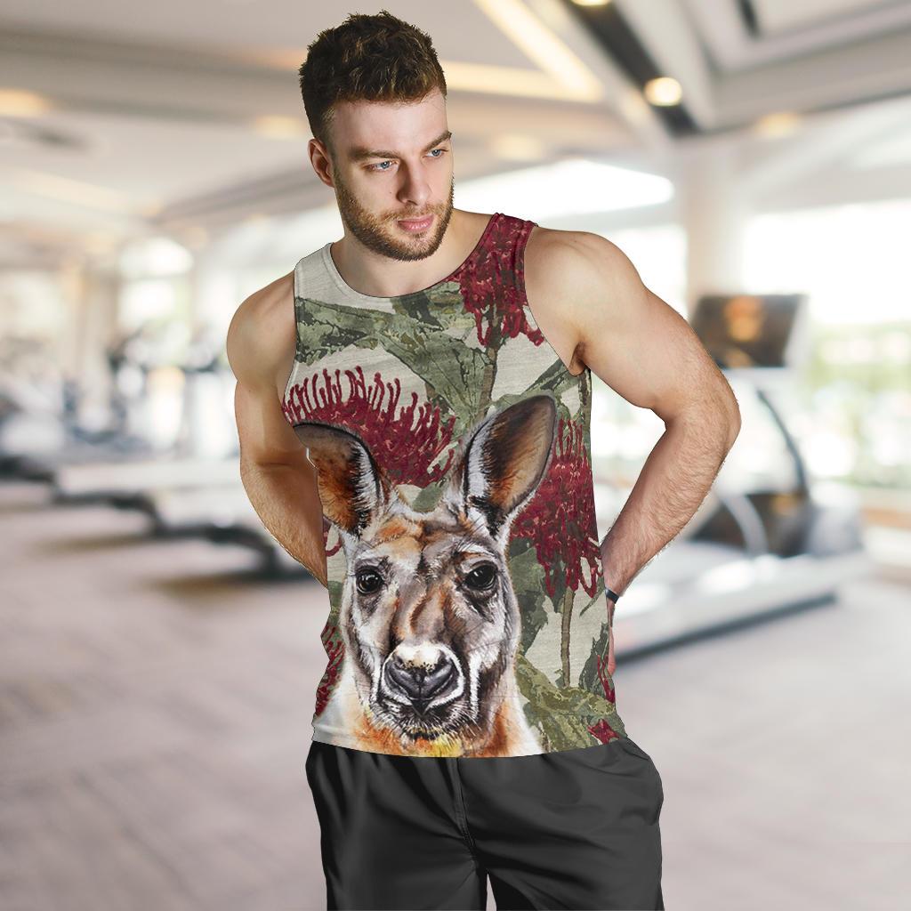 Men Tank Top - Kangaroo Mens Tank Waratah Painting - Vibe Hoodie Shop