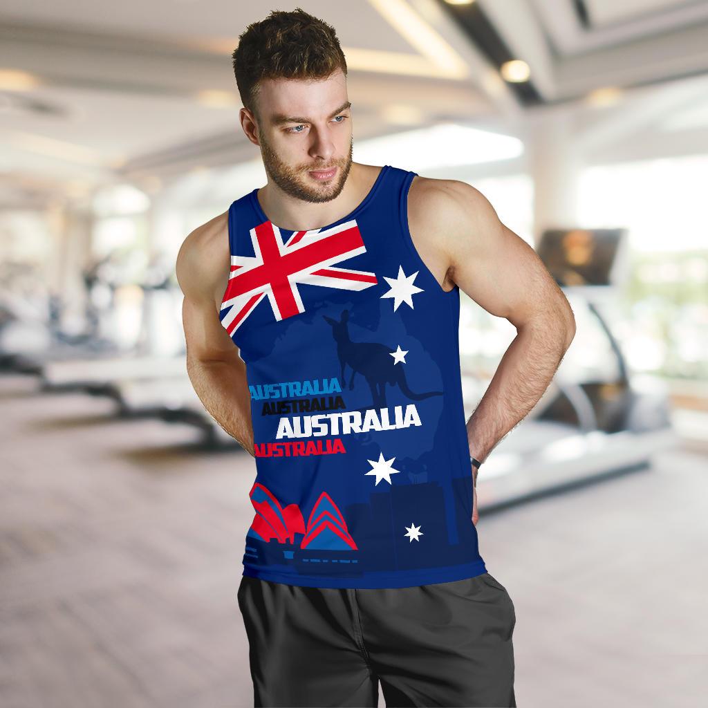 Men Tank Top - Sydney Opera Mens Tank Kangaroo Aus Flag - Vibe Hoodie Shop