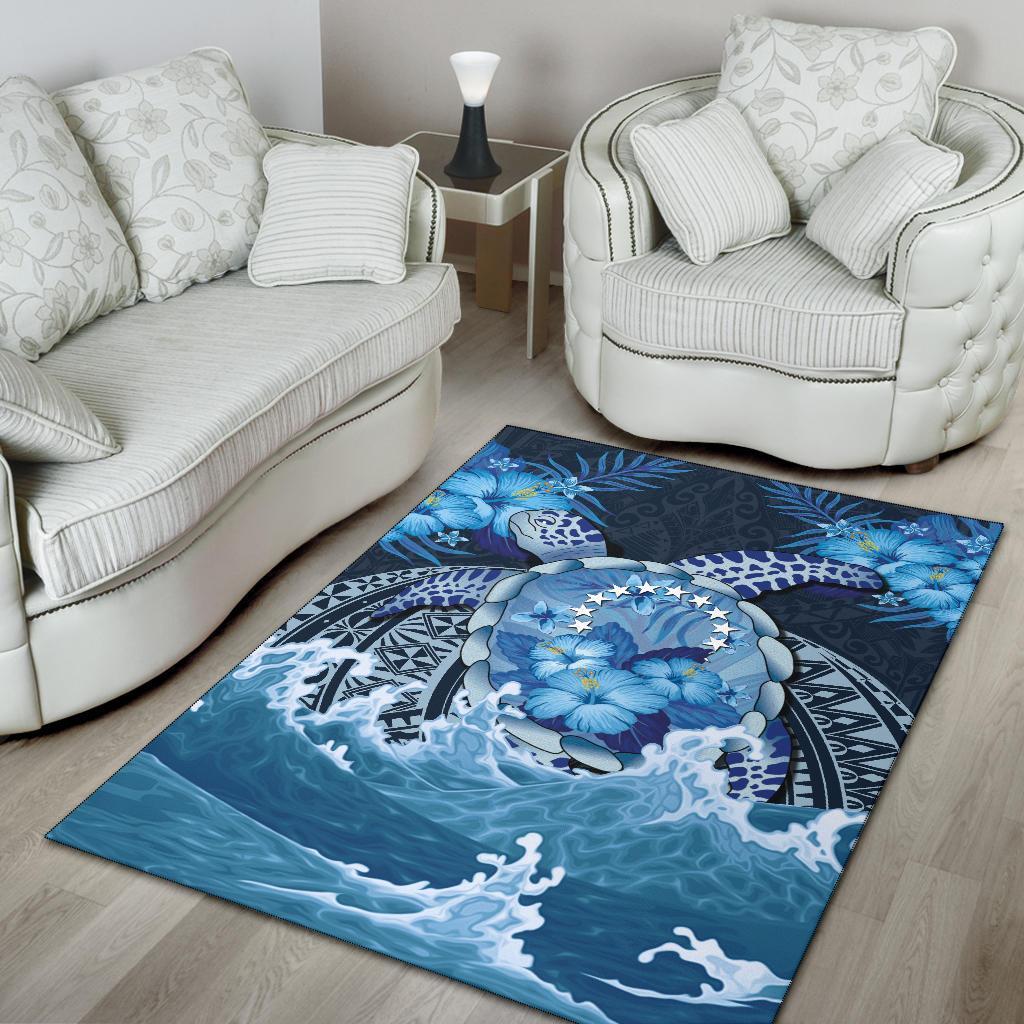 Cook Islands Polynesian Sea Turtle Hibiscus Area Rug - Vibe Hoodie Shop