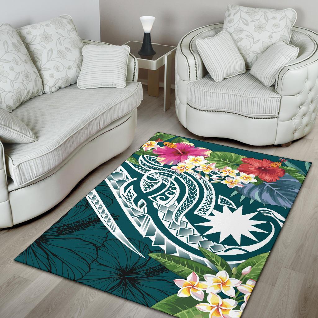 Nauru Polynesian Area Rug - Summer Plumeria (Turquoise) - Vibe Hoodie Shop