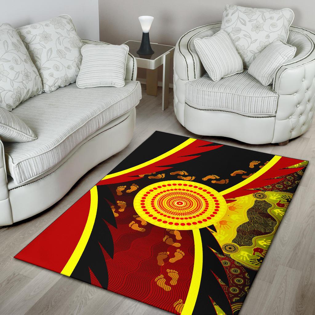 Aboriginal Area Rug - Indigenous Flag With Footprint Hand Art - Vibe Hoodie Shop