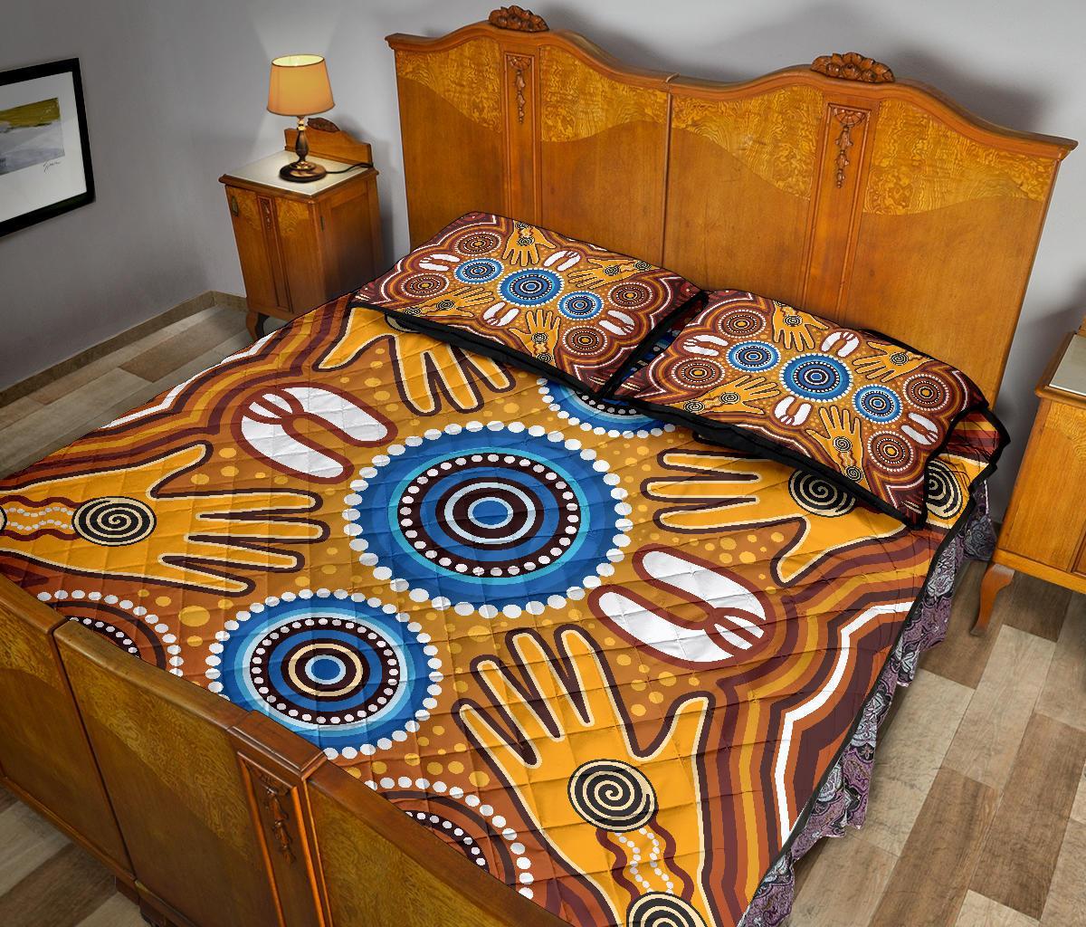 Aboriginal Quilt Bed Set - Indegenous Dot Painting Art - Vibe Hoodie Shop