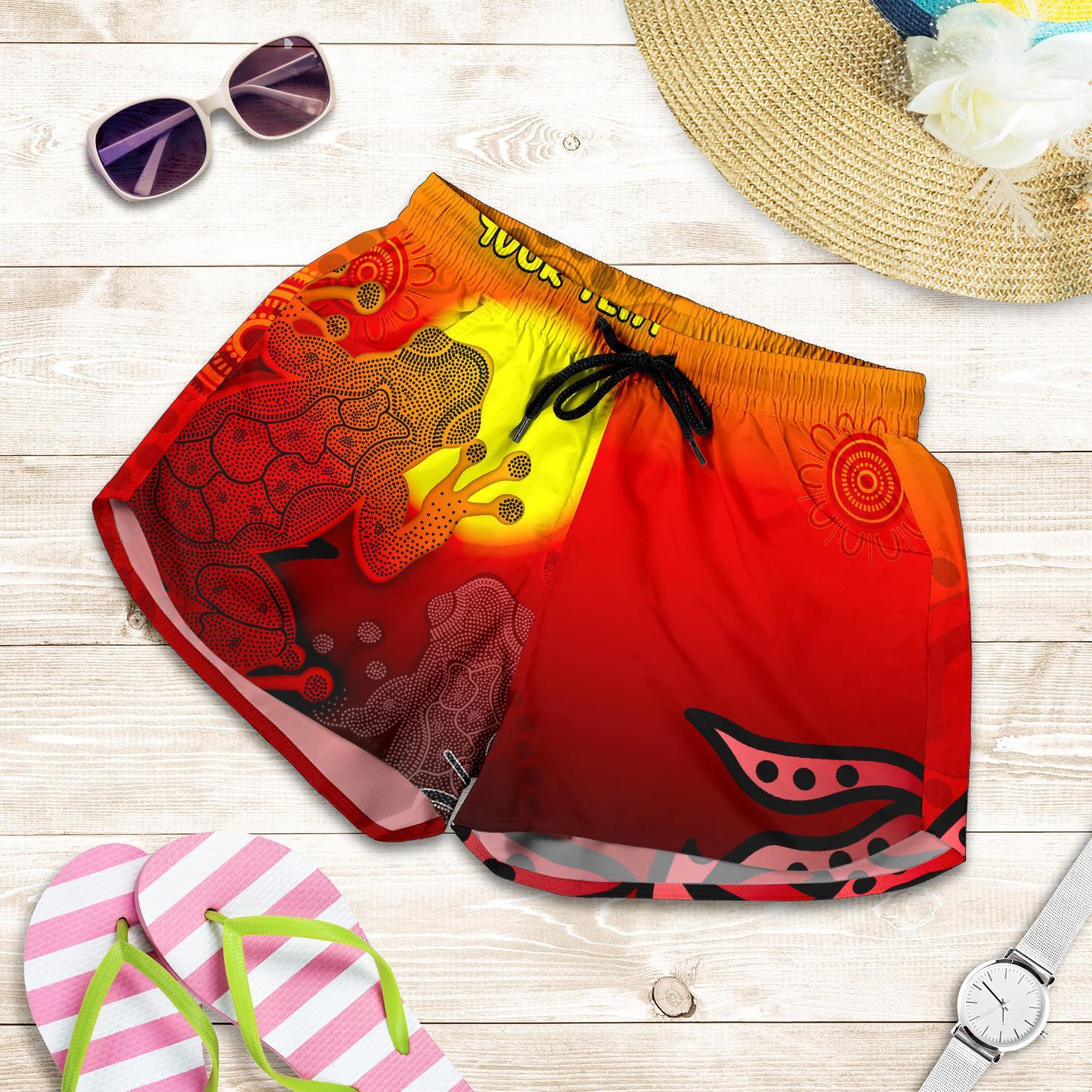 custom-aboriginal-womens-shorts-indigenous-frog-red