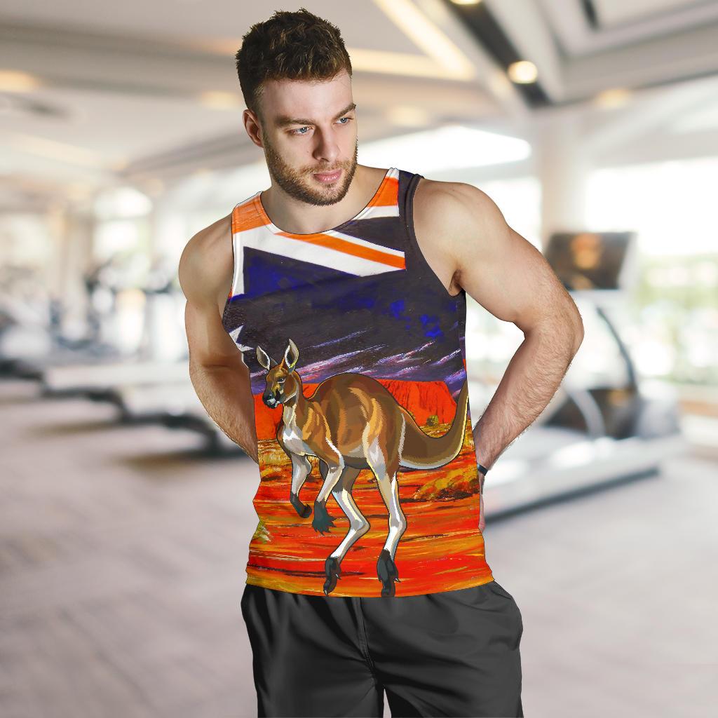 Men Tank Top - Kangaroo Mens Tank Aus Flag Uluru - Vibe Hoodie Shop