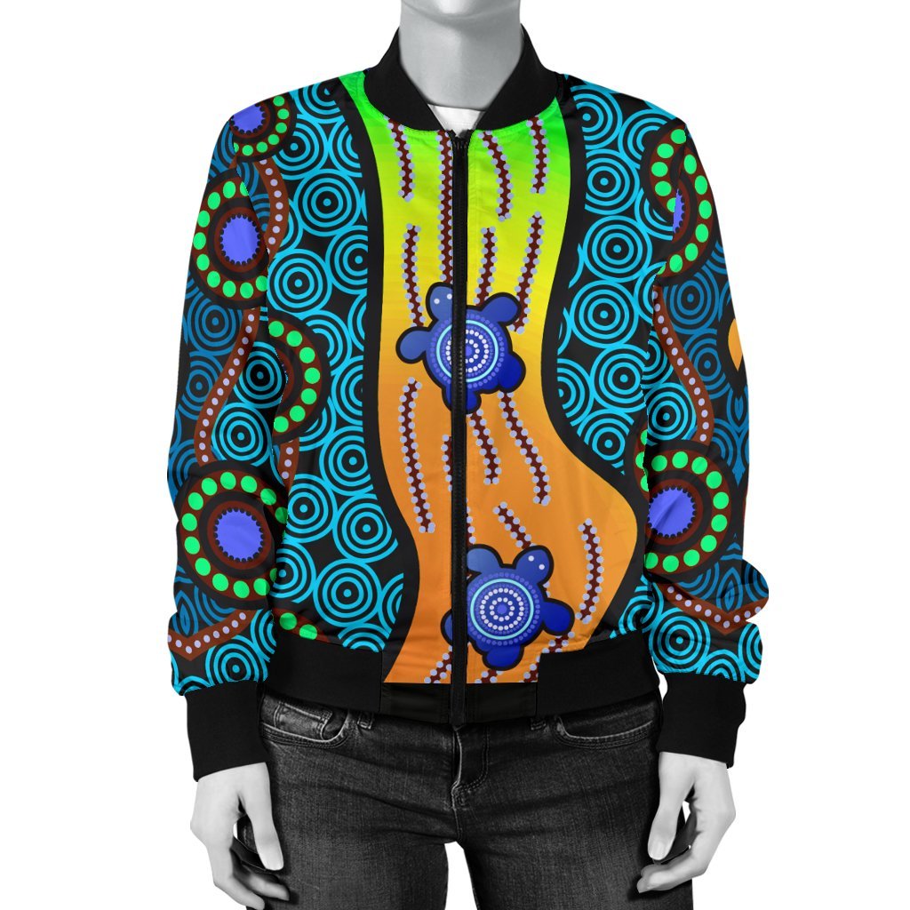 Women's Bomber Jacket - Aboriginal Turtle - Vibe Hoodie Shop