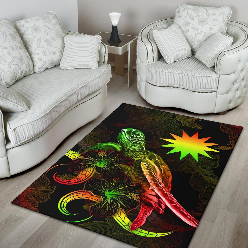 Nauru Polynesian Area Rugs - Turtle With Blooming Hibiscus Reggae - Vibe Hoodie Shop