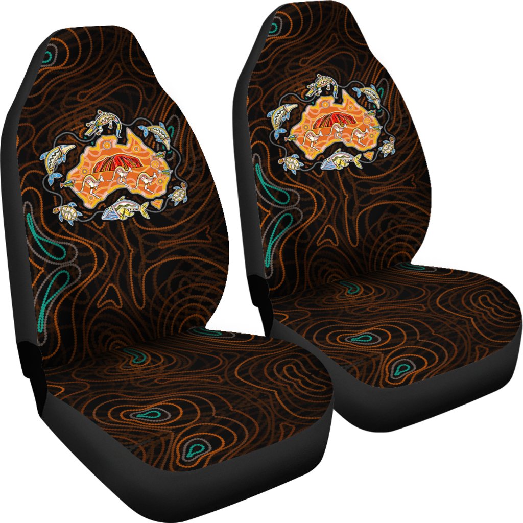 Australia Map Aboriginal Animals Urulu Seat Covers - Vibe Hoodie Shop