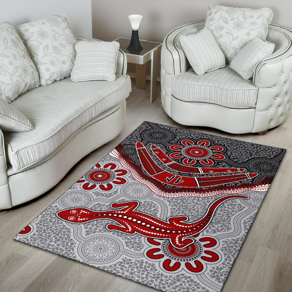 Aboriginal Area Rug - Indigenous Boomerang and Lizard Art - Vibe Hoodie Shop