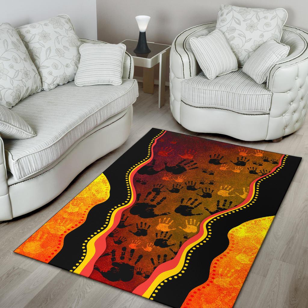 Area Rug, Aboriginal Rock Painting Hand Art Golden Style - Vibe Hoodie Shop