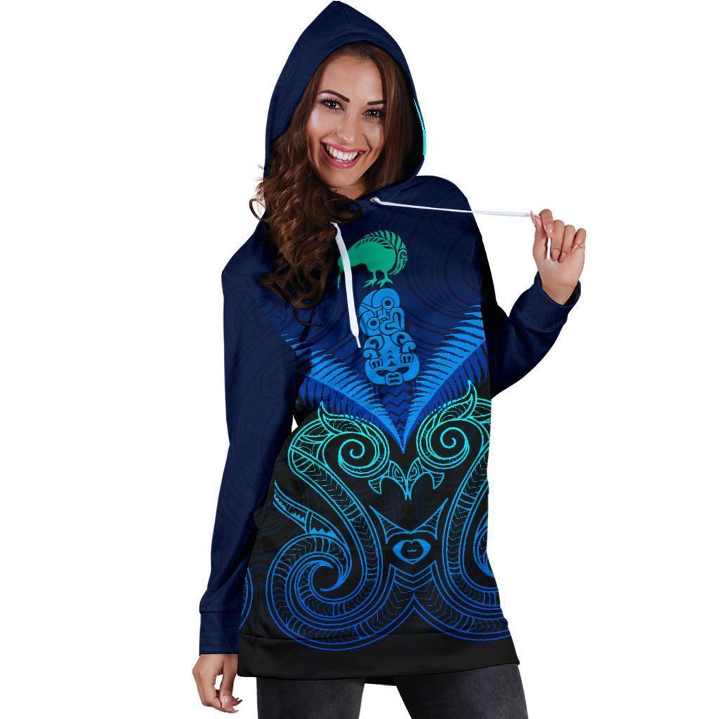 Maori Manaia New Zealand Hoodie Dress Blue - Vibe Hoodie Shop