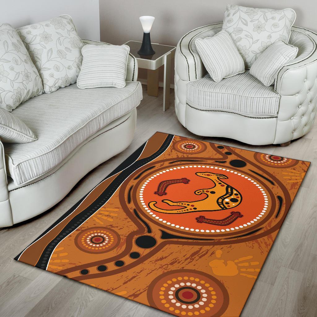 Aboriginal Area Rug - Indigenous Kangaroo Circle Dot Painting - Vibe Hoodie Shop