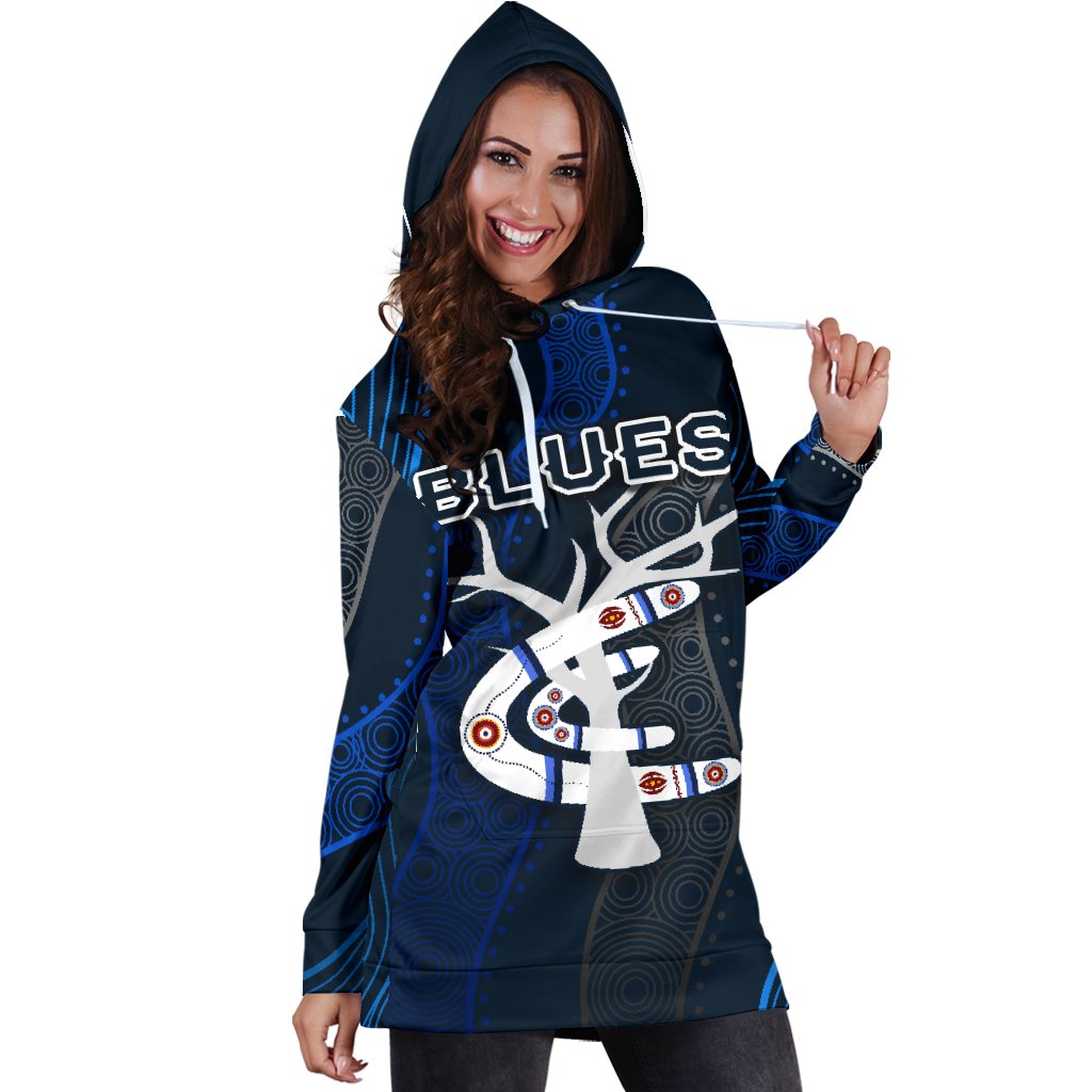 Carlton Women Hoodie Dress Blues Free Style Indigenous - Vibe Hoodie Shop