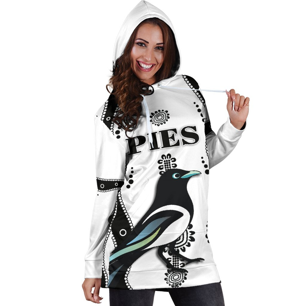 Collingwood Women Hoodie Dress Pies Indigenous - White - Vibe Hoodie Shop