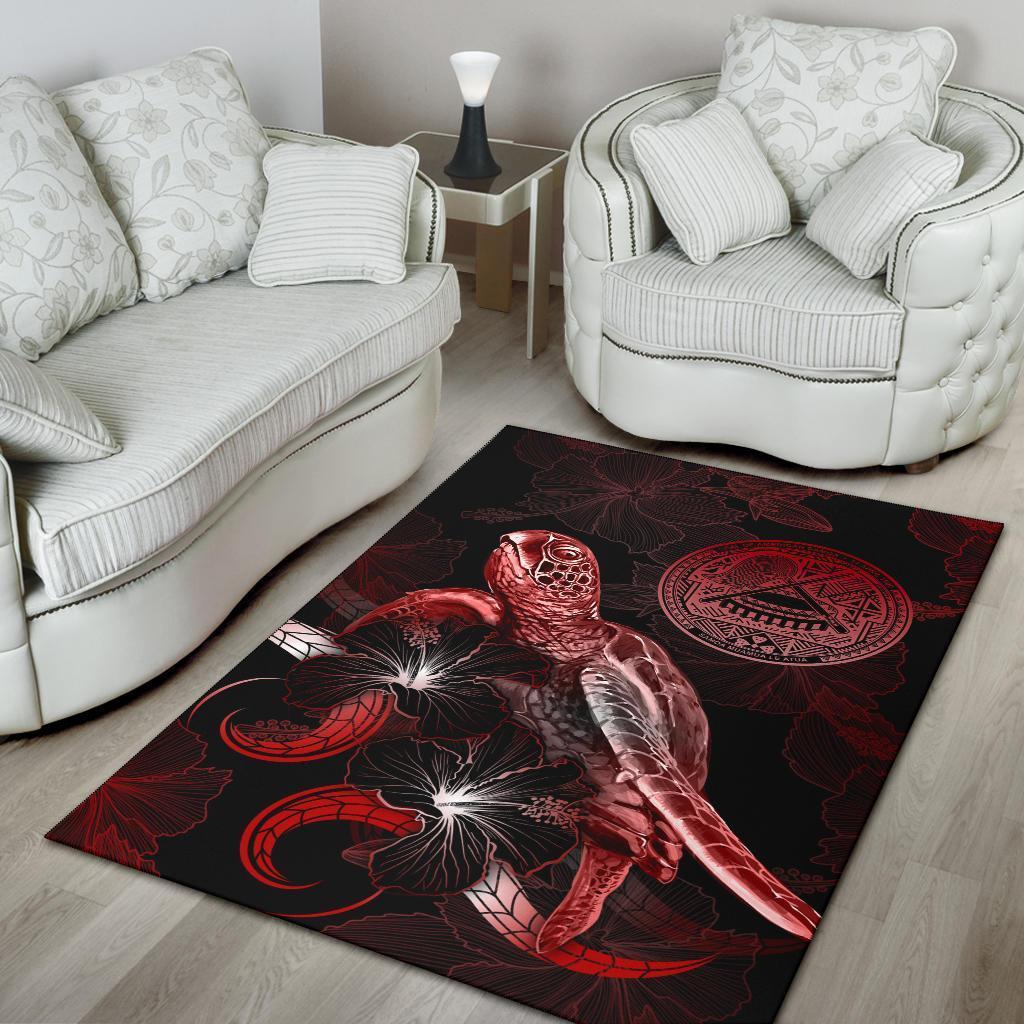 American Samoa Polynesian Area Rugs - Turtle With Blooming Hibiscus Red - Vibe Hoodie Shop